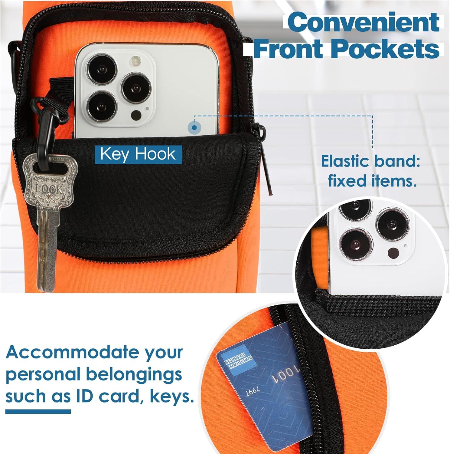 image:imageNuovoware Sac Bouteille en Noprne 750ml1000ml1800ml PorteBouteille avec BandoulireampampDragonne Ajustable Sac FourreTout avec Poche Accessoire Parfait pour Voyage Randonne CampingOrange