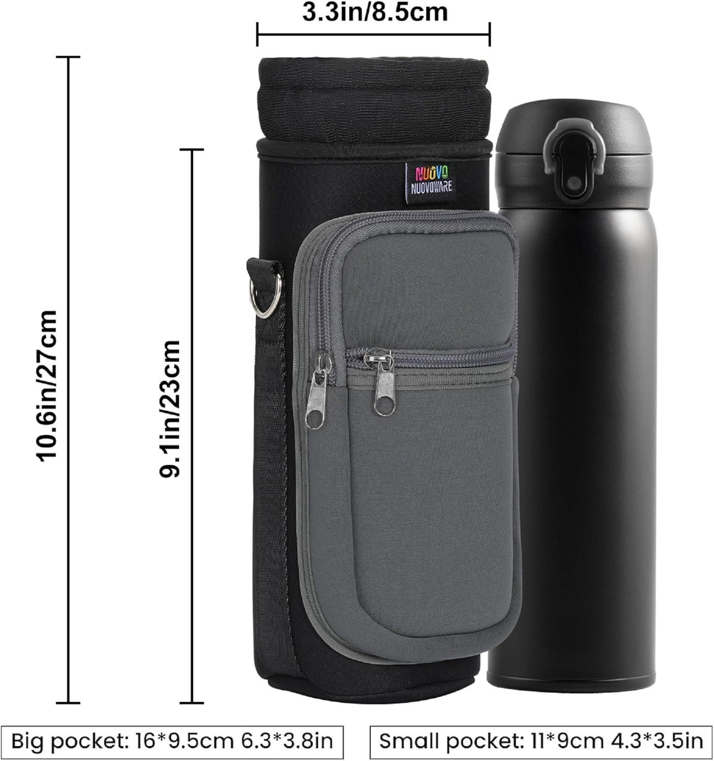 image:imageNuovoware Sac Bouteille en Noprne 750ml1000ml1800ml PorteBouteille avec BandoulireampampDragonne Ajustable Sac FourreTout avec Poche Accessoire Parfait pour Voyage Randonne CampingNoirGris