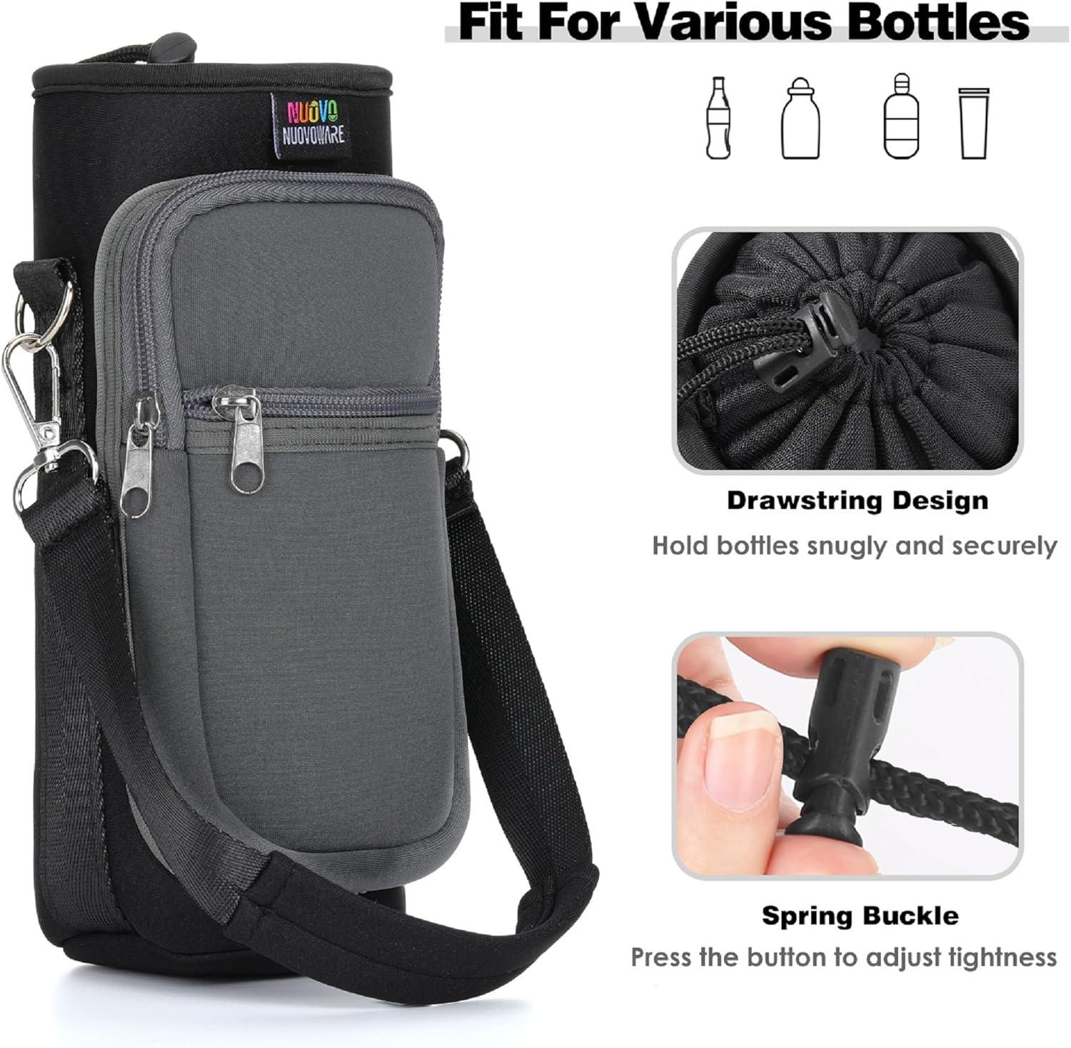 image:imageNuovoware Sac Bouteille en Noprne 750ml1000ml1800ml PorteBouteille avec BandoulireampampDragonne Ajustable Sac FourreTout avec Poche Accessoire Parfait pour Voyage Randonne CampingNoirGris