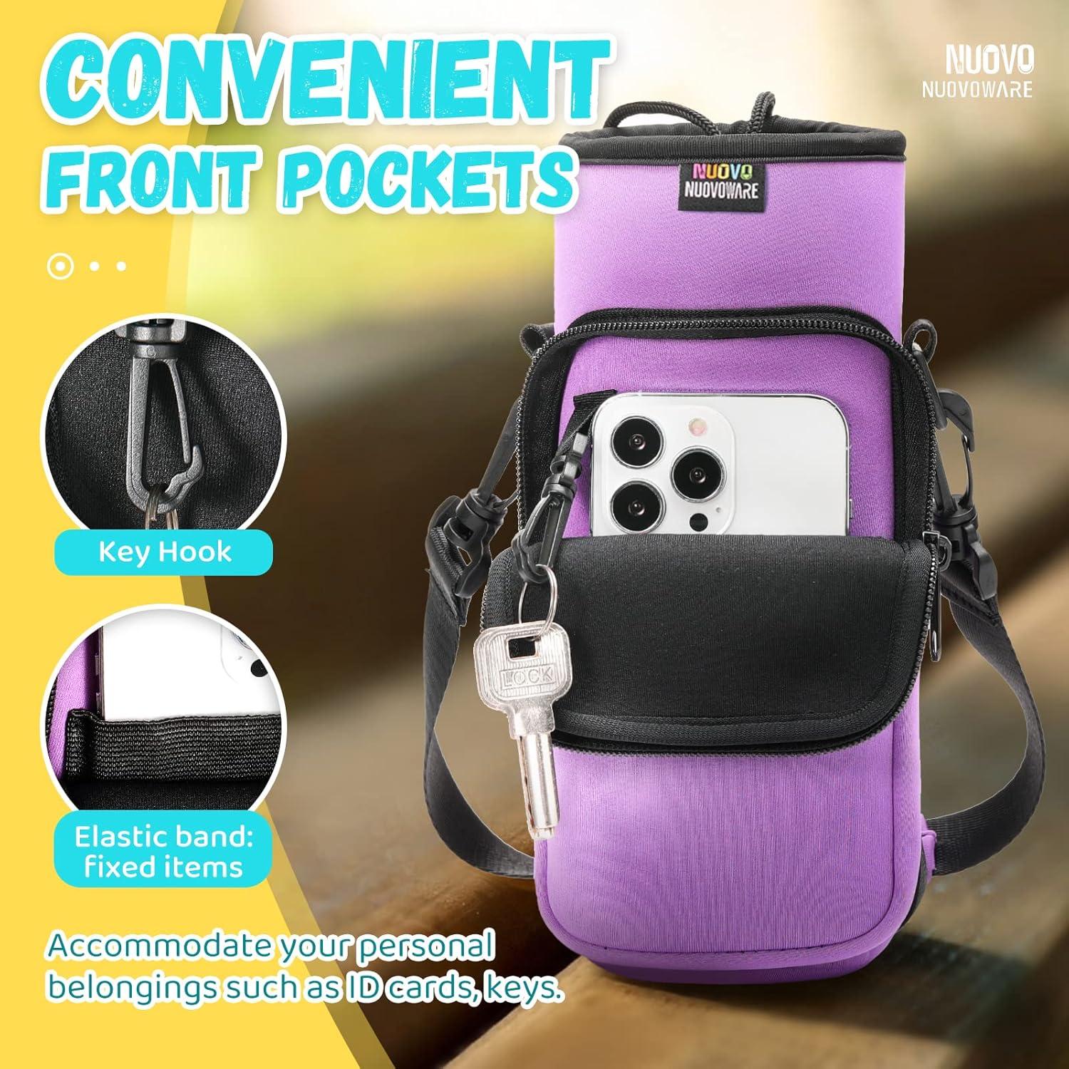 image:imageNuovoware Sac Bouteille en Noprne 750ml1000ml1800ml PorteBouteille avec BandoulireampampDragonne Ajustable Sac FourreTout avec Poche Accessoire Parfait pour Voyage Randonne CampingTaro Violet