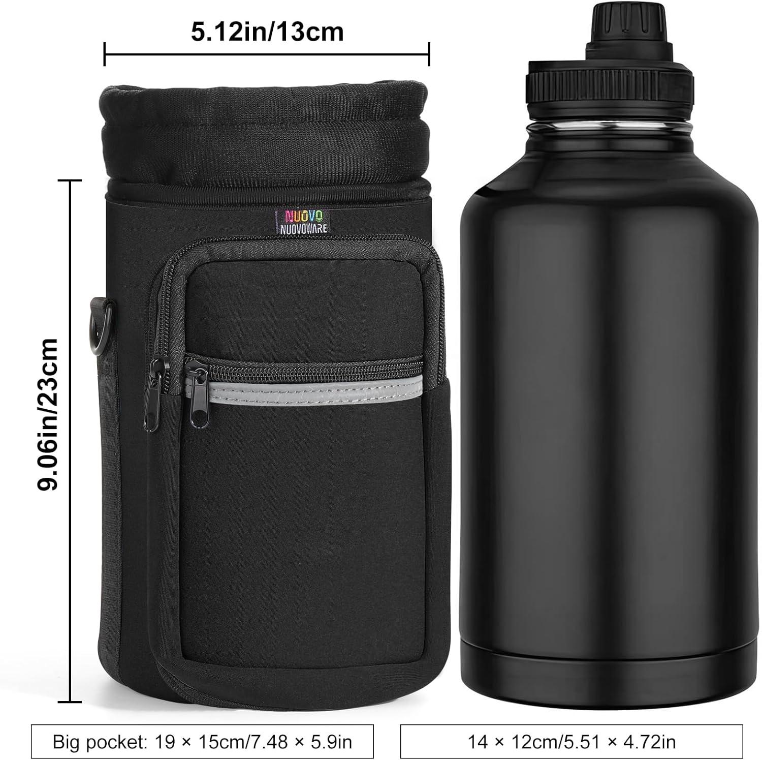 image:imageNuovoware Sac Bouteille en Noprne 750ml1000ml1800ml PorteBouteille avec BandoulireampampDragonne Ajustable Sac FourreTout avec Poche Accessoire Parfait pour Voyage Randonne CampingNoir