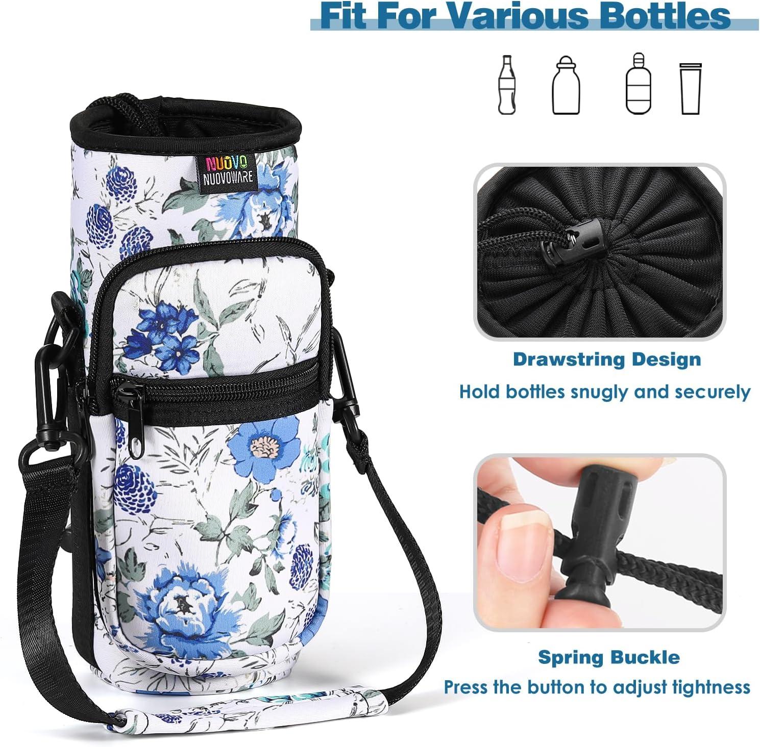 image:imageNuovoware Sac Bouteille en Noprne 750ml1000ml1800ml PorteBouteille avec BandoulireampampDragonne Ajustable Sac FourreTout avec Poche Accessoire Parfait pour Voyage Randonne CampingBlancBleu