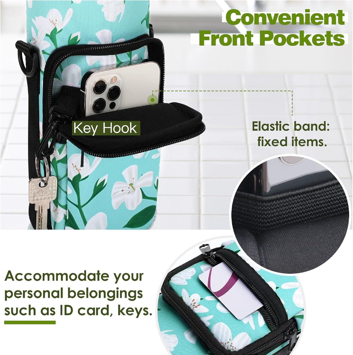 image:imageNuovoware Sac Bouteille en Noprne 750ml1000ml1800ml PorteBouteille avec BandoulireampampDragonne Ajustable Sac FourreTout avec Poche Accessoire Parfait pour Voyage Randonne CampingLys Vert