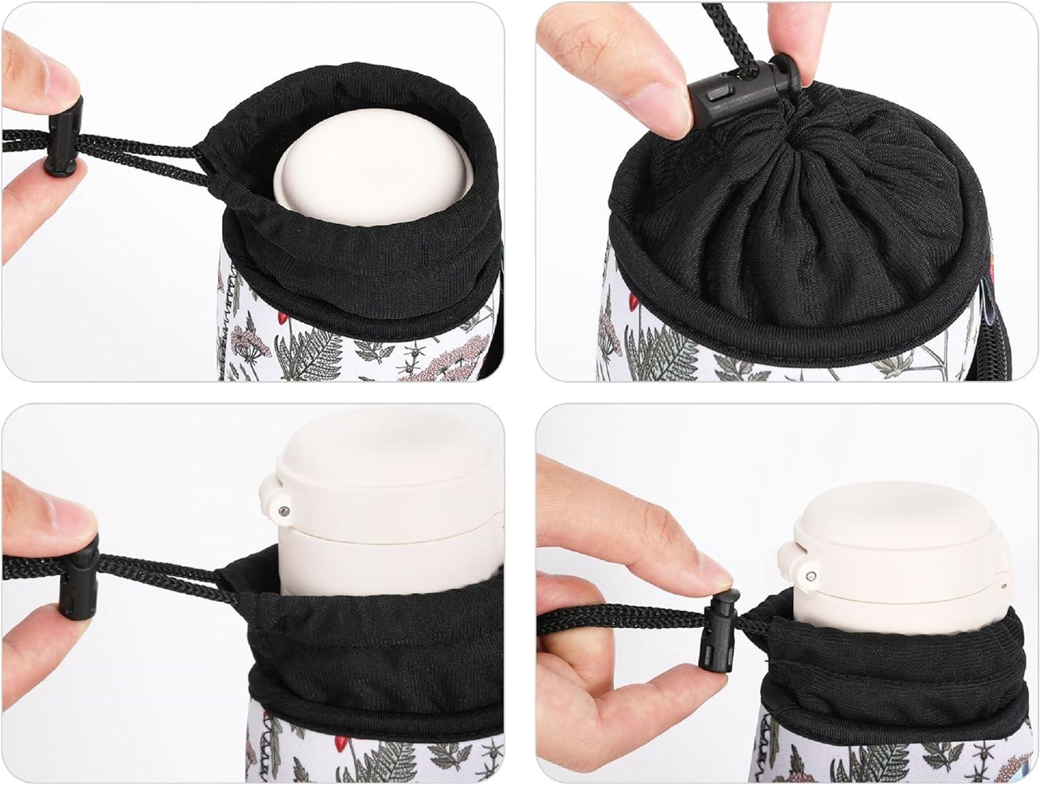 image:imageNuovoware Sac Bouteille en Noprne 750ml1000ml1800ml PorteBouteille avec BandoulireampampDragonne Ajustable Sac FourreTout avec Poche Accessoire Parfait pour Voyage Randonne CampingHibiscus Blanc