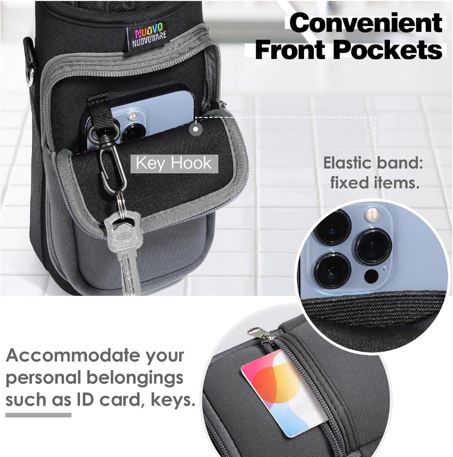 image:imageNuovoware Sac Bouteille en Noprne 750ml1000ml1800ml PorteBouteille avec BandoulireampampDragonne Ajustable Sac FourreTout avec Poche Accessoire Parfait pour Voyage Randonne CampingNoirGris
