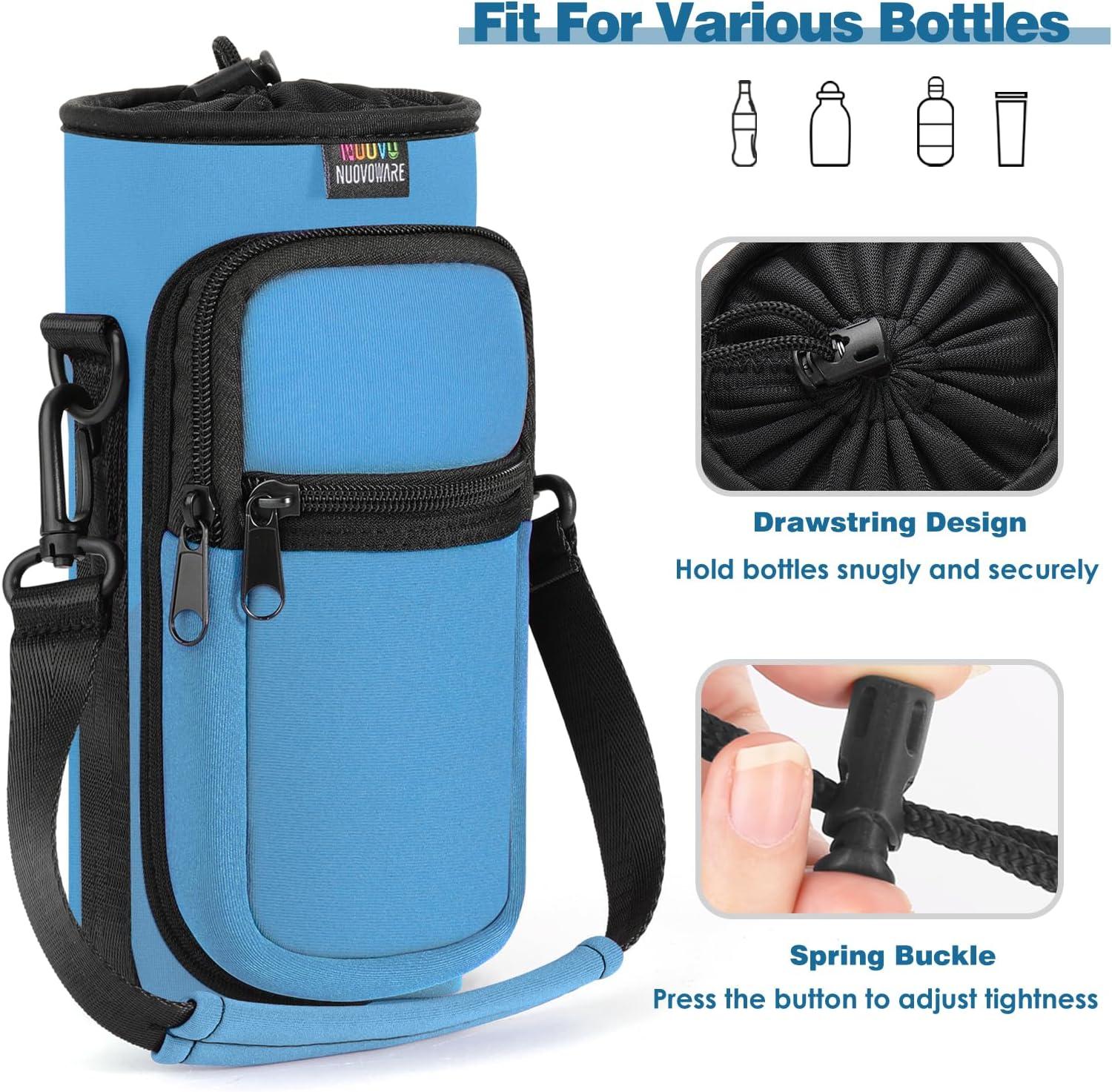 image:imageNuovoware Sac Bouteille en Noprne 750ml1000ml1800ml PorteBouteille avec BandoulireampampDragonne Ajustable Sac FourreTout avec Poche Accessoire Parfait pour Voyage Randonne CampingBleu Azur
