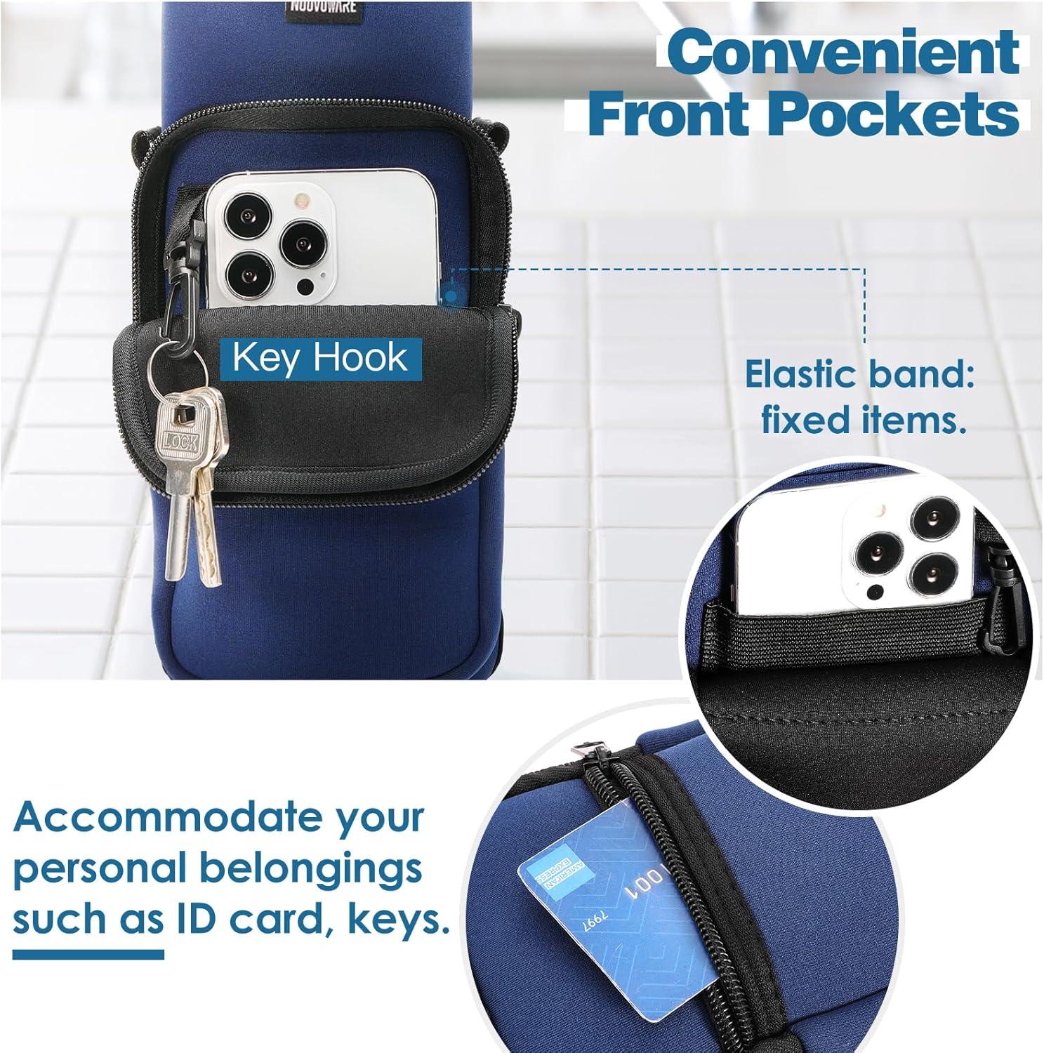 image:imageNuovoware Sac Bouteille en Noprne 750ml1000ml1800ml PorteBouteille avec BandoulireampampDragonne Ajustable Sac FourreTout avec Poche Accessoire Parfait pour Voyage Randonne CampingIndigo