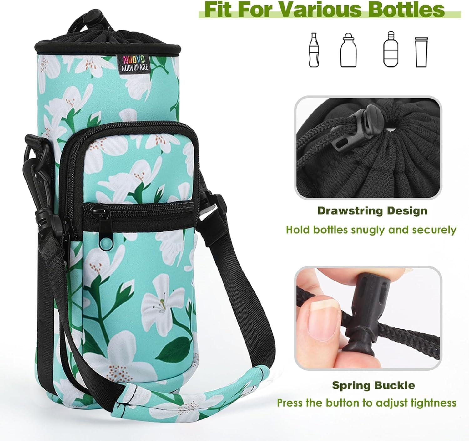 image:imageNuovoware Sac Bouteille en Noprne 750ml1000ml1800ml PorteBouteille avec BandoulireampampDragonne Ajustable Sac FourreTout avec Poche Accessoire Parfait pour Voyage Randonne CampingLys Vert