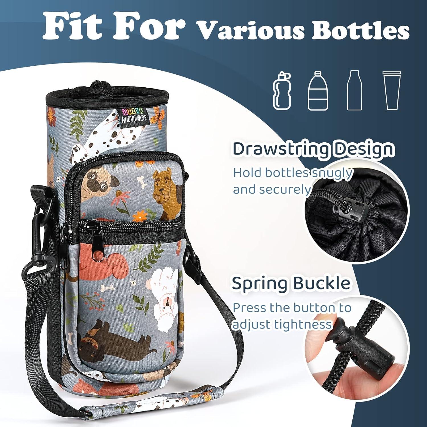 image:imageNuovoware Sac Bouteille en Noprne 750ml1000ml1800ml PorteBouteille avec BandoulireampampDragonne Ajustable Sac FourreTout avec Poche Accessoire Parfait pour Voyage Randonne CampingChien Gris