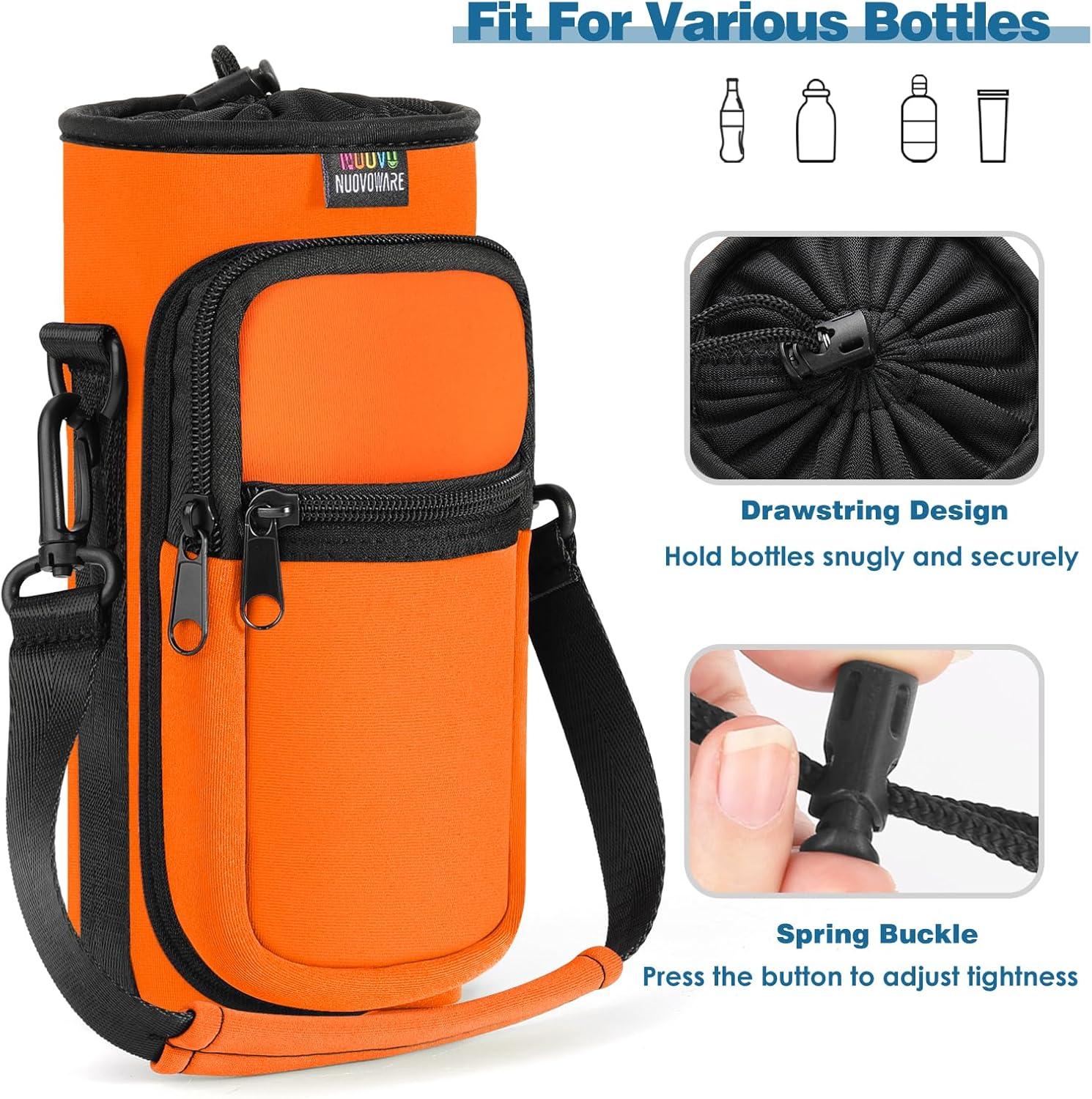 image:imageNuovoware Sac Bouteille en Noprne 750ml1000ml1800ml PorteBouteille avec BandoulireampampDragonne Ajustable Sac FourreTout avec Poche Accessoire Parfait pour Voyage Randonne CampingOrange