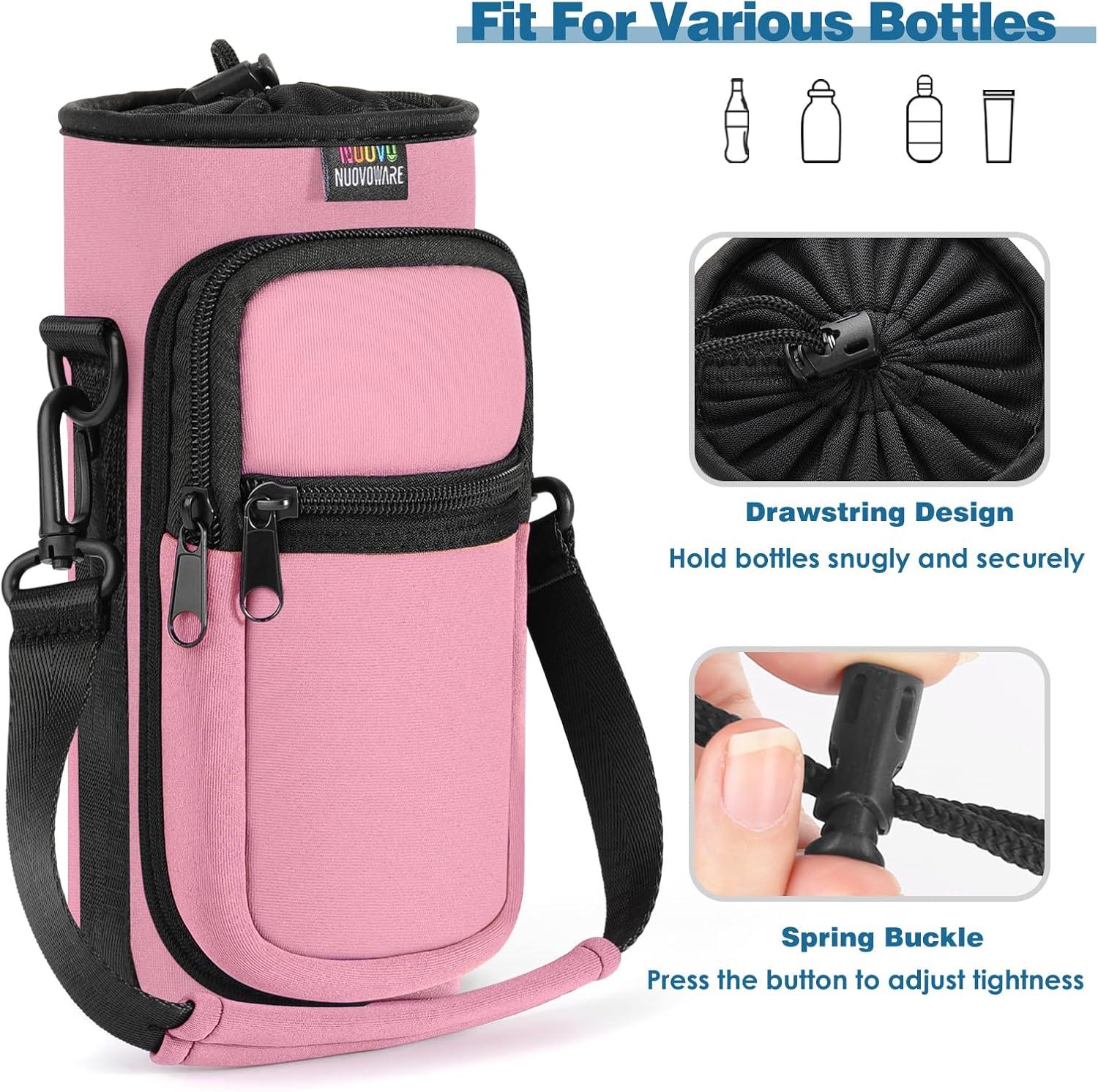 image:imageNuovoware Sac Bouteille en Noprne 750ml1000ml1800ml PorteBouteille avec BandoulireampampDragonne Ajustable Sac FourreTout avec Poche Accessoire Parfait pour Voyage Randonne CampingRose