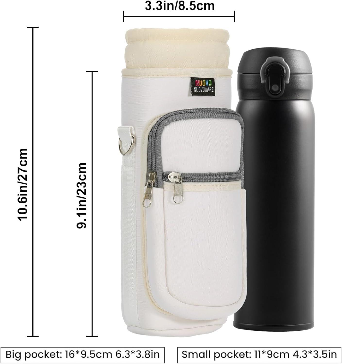 image:imageNuovoware Sac Bouteille en Noprne 750ml1000ml1800ml PorteBouteille avec BandoulireampampDragonne Ajustable Sac FourreTout avec Poche Accessoire Parfait pour Voyage Randonne CampingBlanc Laiteux