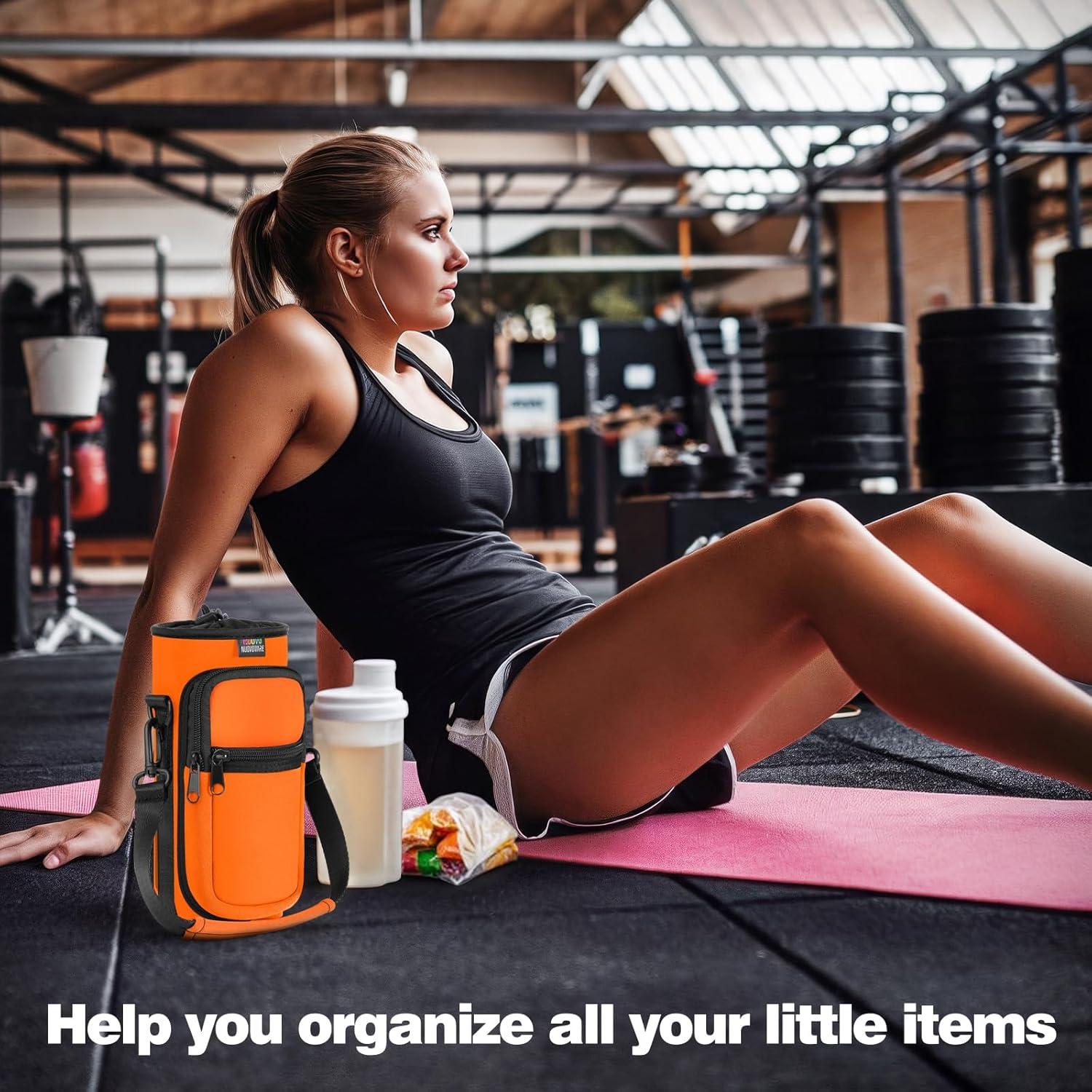 image:imageNuovoware Sac Bouteille en Noprne 750ml1000ml1800ml PorteBouteille avec BandoulireampampDragonne Ajustable Sac FourreTout avec Poche Accessoire Parfait pour Voyage Randonne CampingOrange