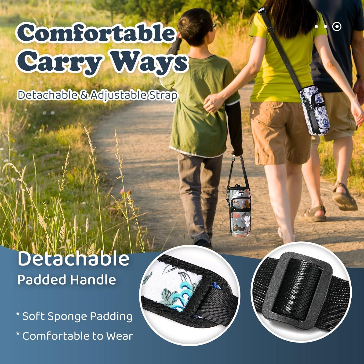 image:imageNuovoware Sac Bouteille en Noprne 750ml1000ml1800ml PorteBouteille avec BandoulireampampDragonne Ajustable Sac FourreTout avec Poche Accessoire Parfait pour Voyage Randonne CampingBlanc Bleu