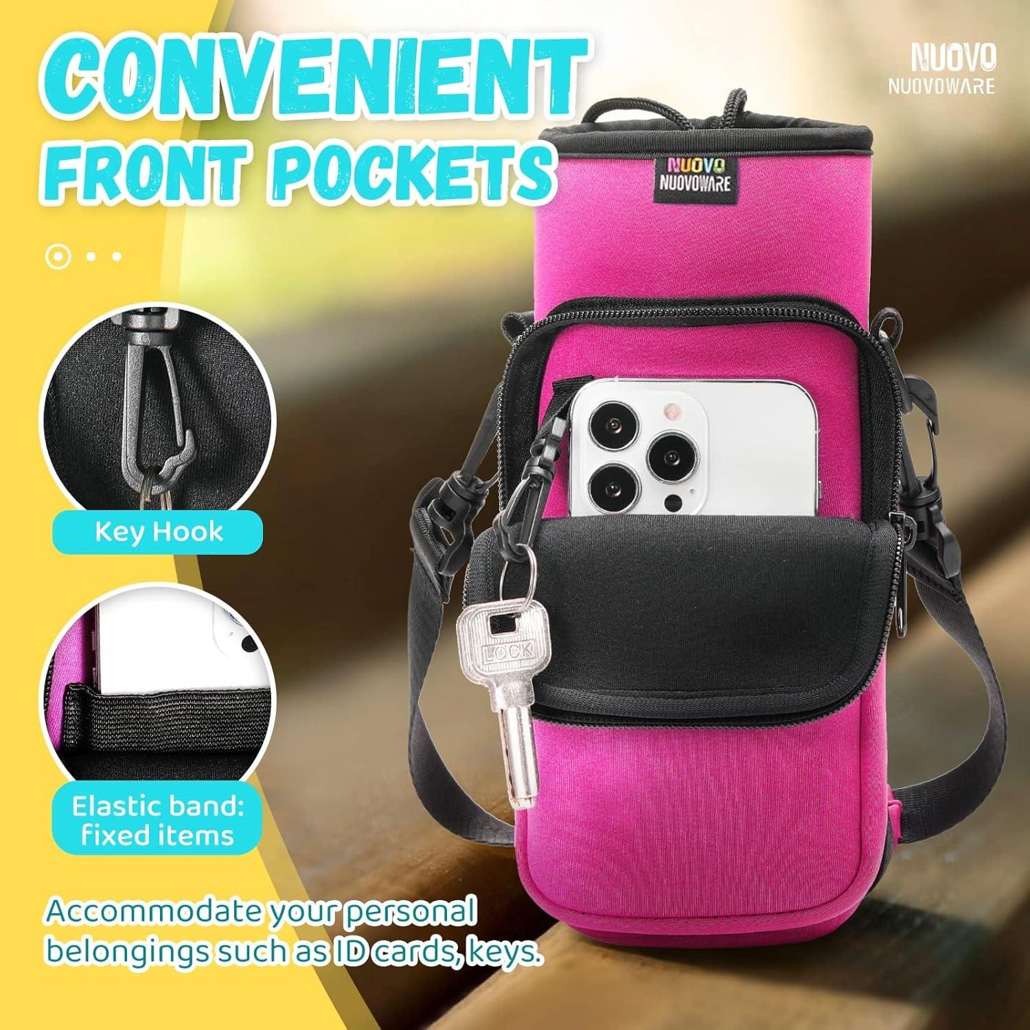 image:imageNuovoware Sac Bouteille en Noprne 750ml1000ml1800ml PorteBouteille avec BandoulireampampDragonne Ajustable Sac FourreTout avec Poche Accessoire Parfait pour Voyage Randonne CampingRouge Prune