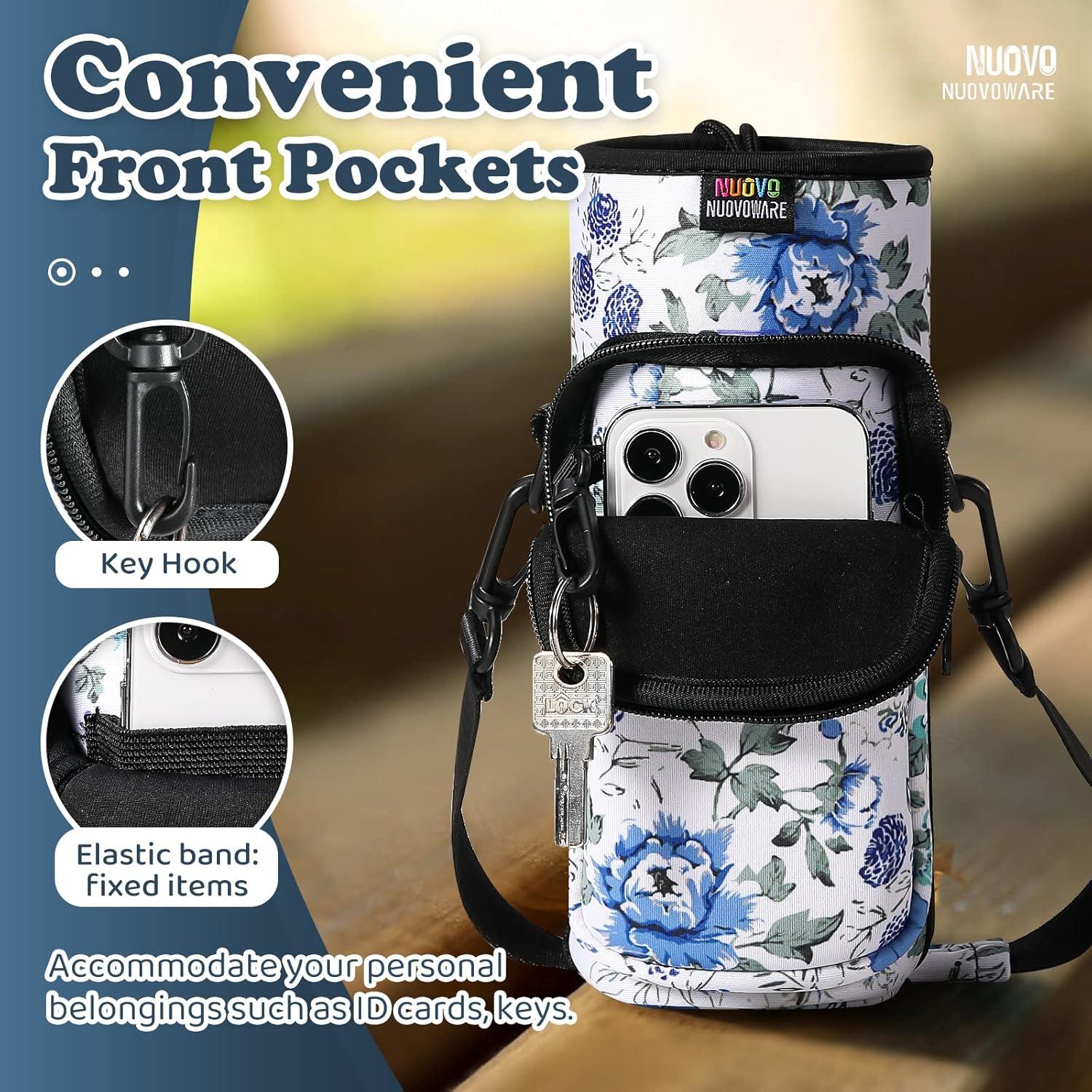 image:imageNuovoware Sac Bouteille en Noprne 750ml1000ml1800ml PorteBouteille avec BandoulireampampDragonne Ajustable Sac FourreTout avec Poche Accessoire Parfait pour Voyage Randonne CampingBlanc Bleu