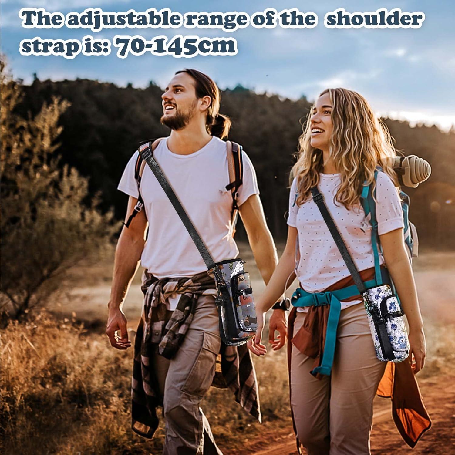 image:imageNuovoware Sac Bouteille en Noprne 750ml1000ml1800ml PorteBouteille avec BandoulireampampDragonne Ajustable Sac FourreTout avec Poche Accessoire Parfait pour Voyage Randonne CampingBlanc Bleu