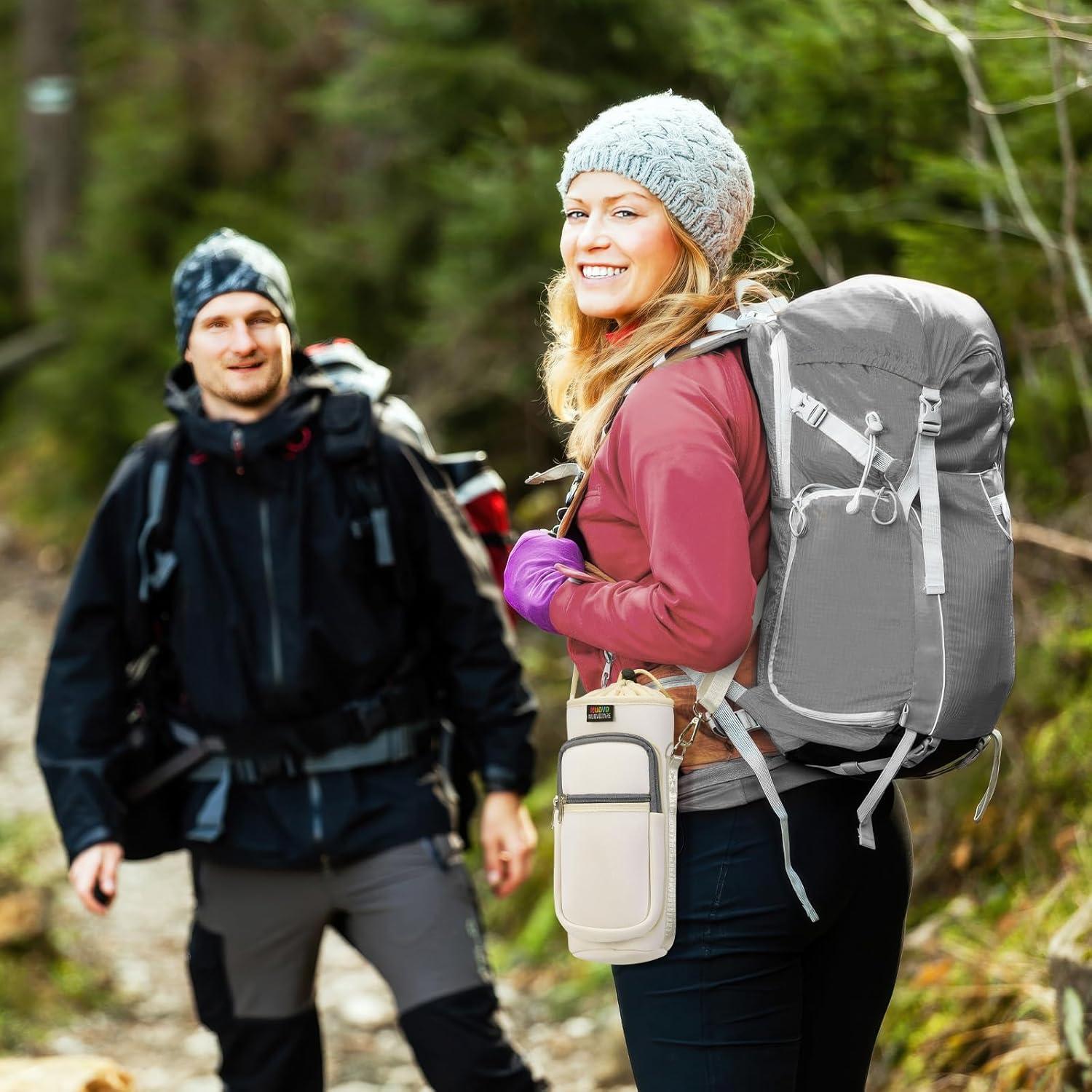 image:imageNuovoware Sac Bouteille en Noprne 750ml1000ml1800ml PorteBouteille avec BandoulireampampDragonne Ajustable Sac FourreTout avec Poche Accessoire Parfait pour Voyage Randonne CampingBlanc Laiteux