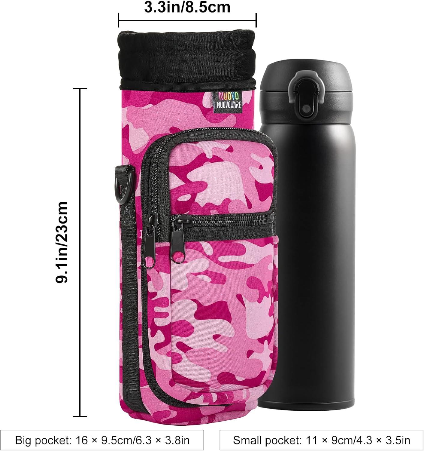 image:imageNuovoware Sac Bouteille en Noprne 750ml1000ml1800ml PorteBouteille avec BandoulireampampDragonne Ajustable Sac FourreTout avec Poche Accessoire Parfait pour Voyage Randonne CampingCamouflage Rose