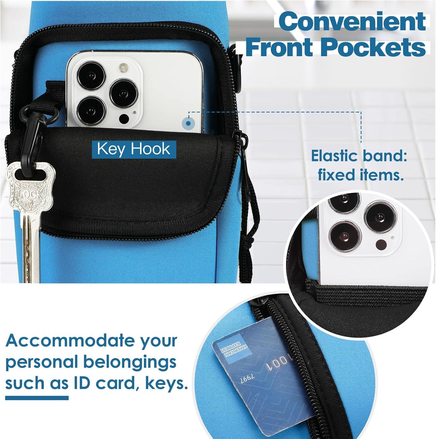 image:imageNuovoware Sac Bouteille en Noprne 750ml1000ml1800ml PorteBouteille avec BandoulireampampDragonne Ajustable Sac FourreTout avec Poche Accessoire Parfait pour Voyage Randonne CampingBleu Azur