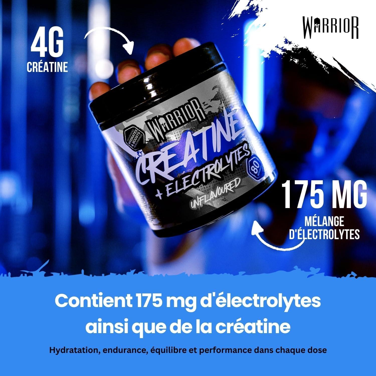 image:imageWarrior Cratine Monohydrate lectrolytes 360 g 80 Portions Supplment Sportif PrEntranement pour Hydratation Performance et Rcupration Musculaire Non aromatise