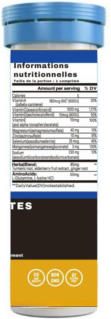 image:imagelectrolytes Ultime Hydratation HMP Vitamines A C D E LGlutamine ampamp LLysine HCl Magnsium Zinc Slnium Gingembre Curcuma Sureau Rcupration ampamp Performance Pastilles Effervescentes