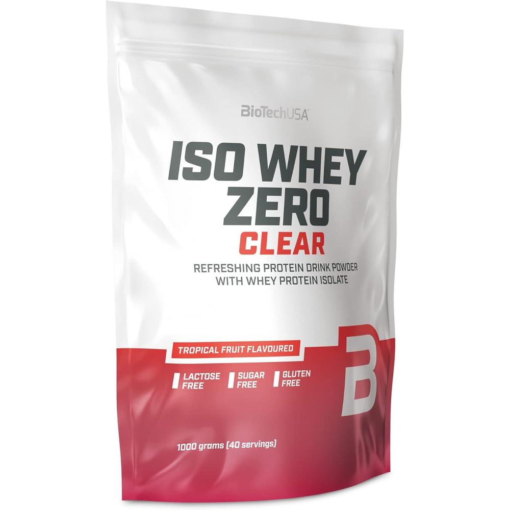 image:imageBioTechUSA Iso Whey Zero Clear boisson en poudre rafrachissant sans sucre sans lactose sans gluten 5 saveurs fruites 88 kcal 21g de protines BCAAs 1000 g Fruits tropicauxFruits tropicaux