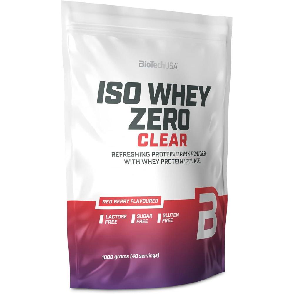 image:imageBioTechUSA Iso Whey Zero Clear boisson en poudre rafrachissant sans sucre sans lactose sans gluten 5 saveurs fruites 88 kcal 21g de protines BCAAs 1000 g Fruits tropicauxRed Berry