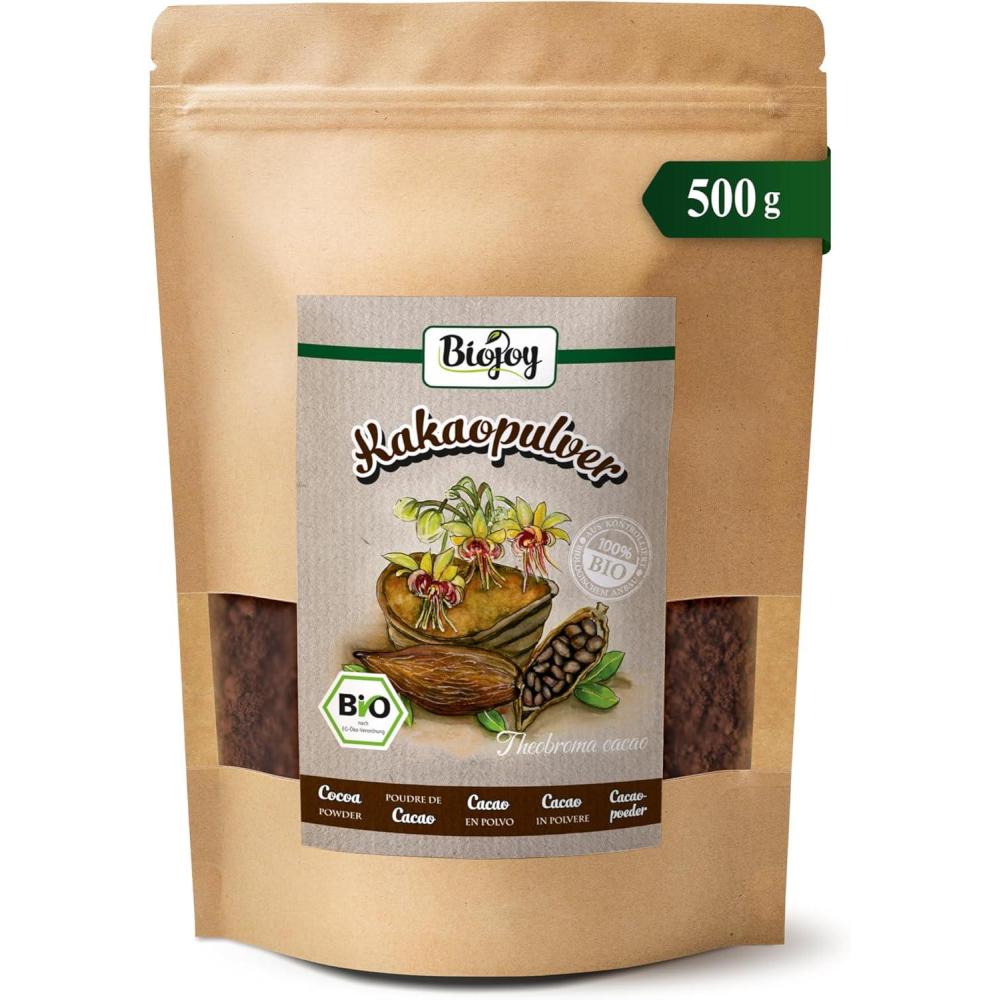 image:imageBiojoy Poudre de Cacao BIO 500 g varit Criollo du Prou naturelle et sans sucre ajout Theobroma cacao500 g Lot de 1