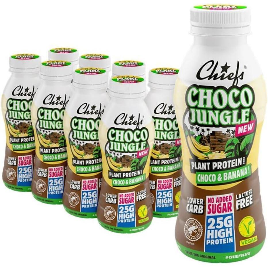 image:imageBoisson protine Chiefs Milkshake Caramel Sal Sans sucre ajout et sans lactose Riche en protines avec 26 g de protine Bouteilles de 8 x 330 ml Dlicieux got crmeuxChocolat