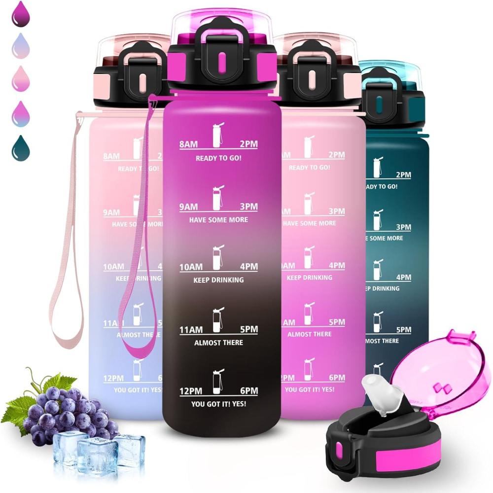 image:imageGrsta Gourde Gourde 1l Bouteille Sport Anti Fuite Reutilisable Facile  Nettoyer avec Slogan de Motivation Bouteille deau pour Camping Sports Randonne Yoga Bureau VloVioletnoir