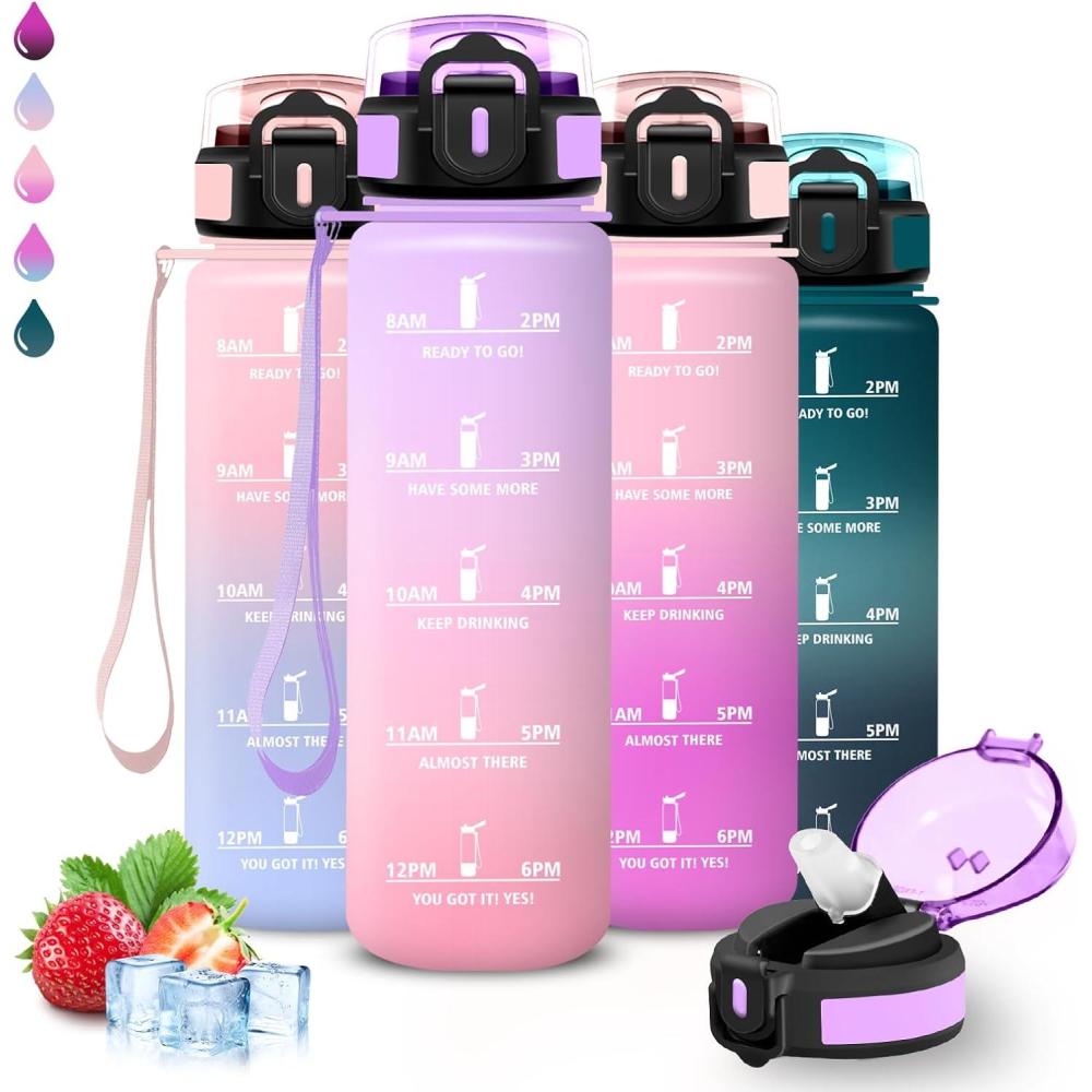 image:imageGrsta Gourde Gourde 1l Bouteille Sport Anti Fuite Reutilisable Facile Nettoyer avec Slogan de Motivation Bouteille deau pour Camping Sports Randonne Yoga Bureau VloVioletrose