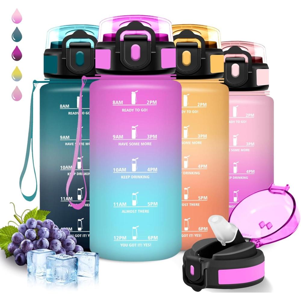 image:imageGrsta Gourde Gourde 1l Bouteille Sport Anti Fuite Reutilisable Facile Nettoyer avec Slogan de Motivation Bouteille deau pour Camping Sports Randonne Yoga Bureau VloRougevert