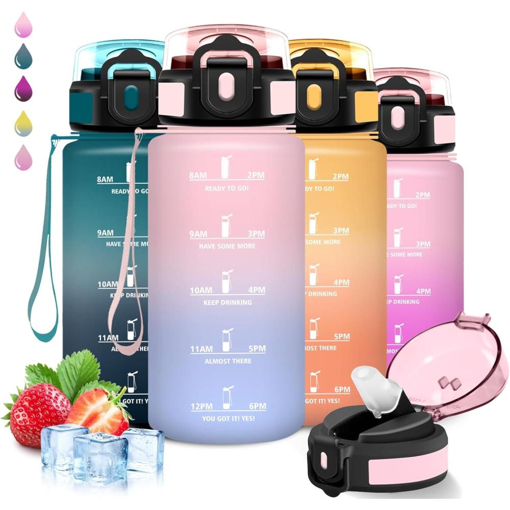 image:imageGrsta Gourde Gourde 1l Bouteille Sport Anti Fuite Reutilisable Facile  Nettoyer avec Slogan de Motivation Bouteille deau pour Camping Sports Randonne Yoga Bureau VloRosebleu