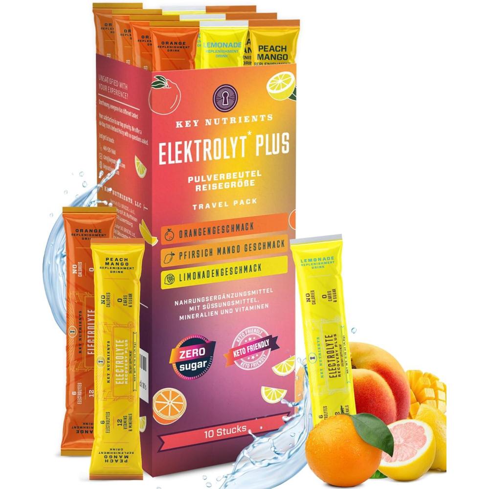 image:imageKey Nutrients Sachets dlectrolytes  Poudre dlectrolytes multivitamines et minraux  10 portions de saveurs varies  Sachets dhydratation  Sachets de rhydratation surchargs avec 16 vitamines