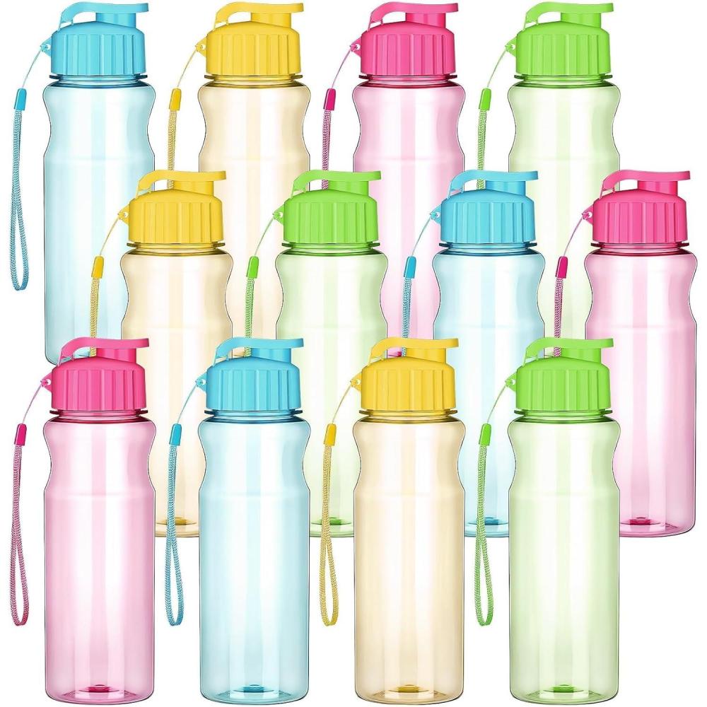 image:imageLot de 12 Gourdes en Plastique pour Enfants 500ml sans BPA  Bouteilles dEau Rutilisables Transparentes et Colores avec Bouchon AntiFuite Idales pour lcole le Sport et le Voyage 4 Couleurs