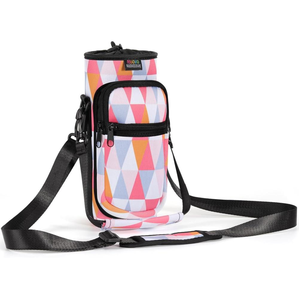 image:imageNuovoware Sac  Bouteille en Noprne 750ml1000ml1800ml PorteBouteille avec BandoulireampampDragonne Ajustable Sac FourreTout avec Poche Accessoire Parfait pour Voyage Randonne CampingRhombique Rose