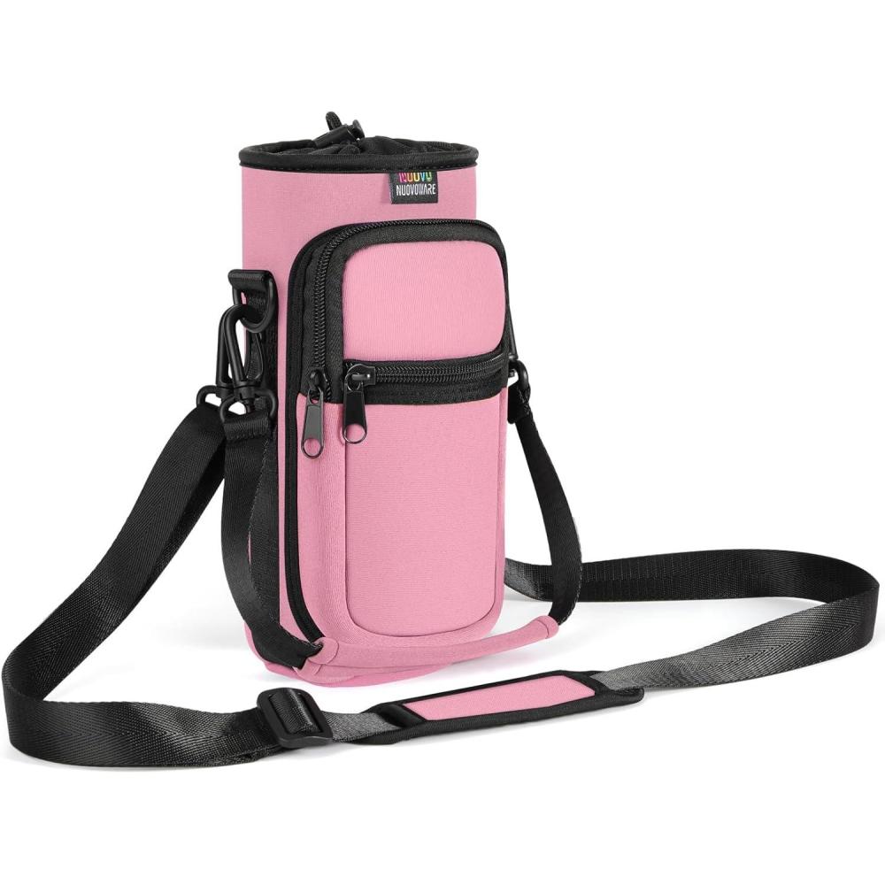 image:imageNuovoware Sac  Bouteille en Noprne 750ml1000ml1800ml PorteBouteille avec BandoulireampampDragonne Ajustable Sac FourreTout avec Poche Accessoire Parfait pour Voyage Randonne CampingRose