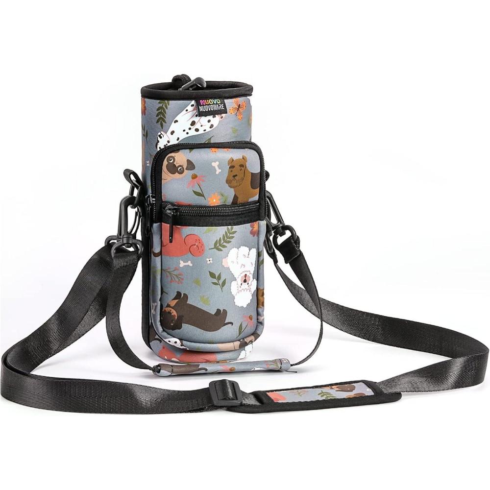 image:imageNuovoware Sac  Bouteille en Noprne 750ml1000ml1800ml PorteBouteille avec BandoulireampampDragonne Ajustable Sac FourreTout avec Poche Accessoire Parfait pour Voyage Randonne CampingChien Gris