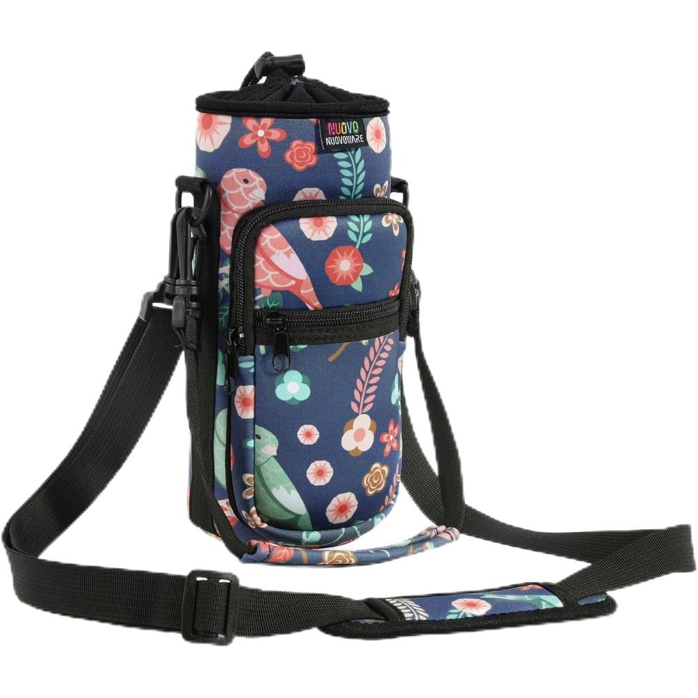 image:imageNuovoware Sac  Bouteille en Noprne 750ml1000ml1800ml PorteBouteille avec BandoulireampampDragonne Ajustable Sac FourreTout avec Poche Accessoire Parfait pour Voyage Randonne CampingVert