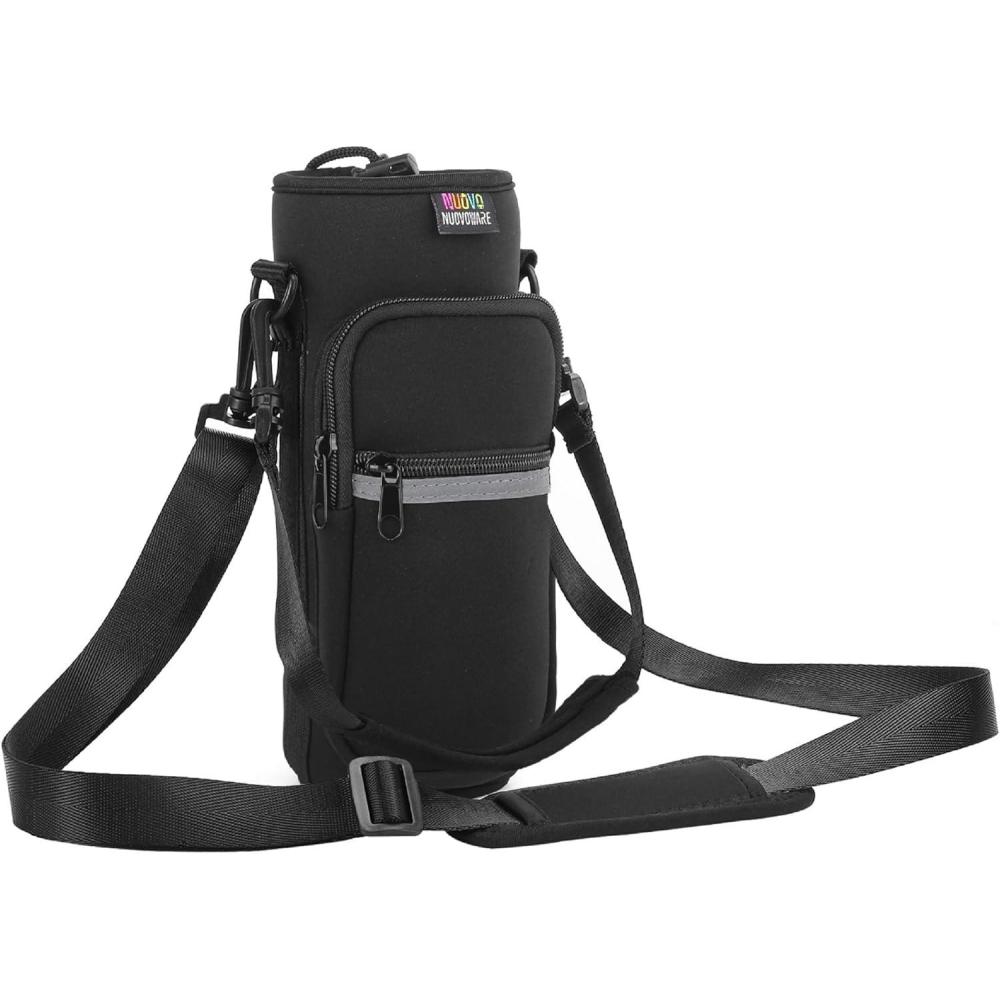image:imageNuovoware Sac Bouteille en Noprne 750ml1000ml1800ml PorteBouteille avec BandoulireampampDragonne Ajustable Sac FourreTout avec Poche Accessoire Parfait pour Voyage Randonne CampingAnoir