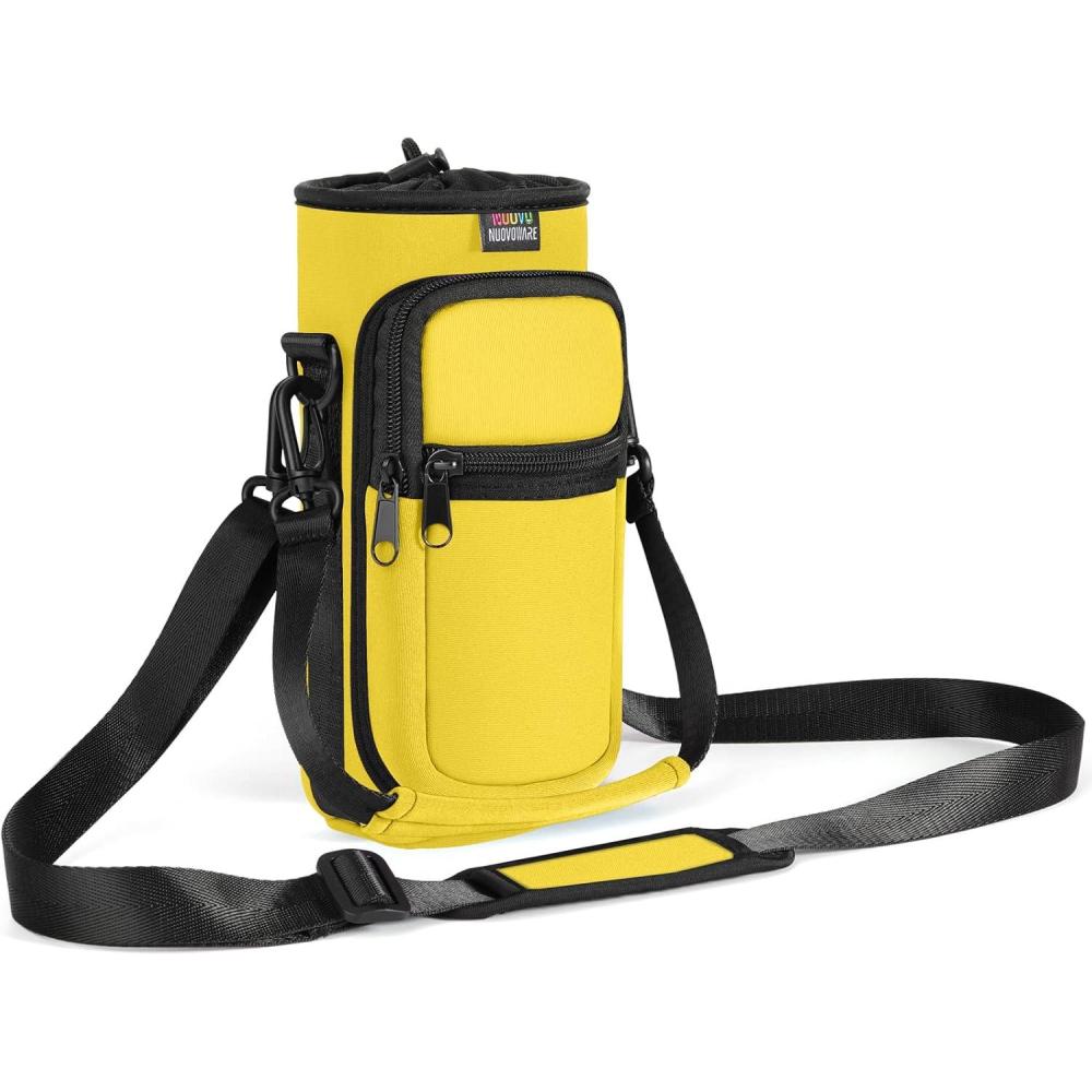 image:imageNuovoware Sac Bouteille en Noprne 750ml1000ml1800ml PorteBouteille avec BandoulireampampDragonne Ajustable Sac FourreTout avec Poche Accessoire Parfait pour Voyage Randonne CampingJaune
