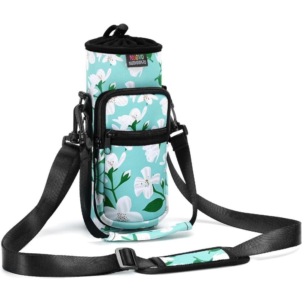 image:imageNuovoware Sac  Bouteille en Noprne 750ml1000ml1800ml PorteBouteille avec BandoulireampampDragonne Ajustable Sac FourreTout avec Poche Accessoire Parfait pour Voyage Randonne CampingLys Vert