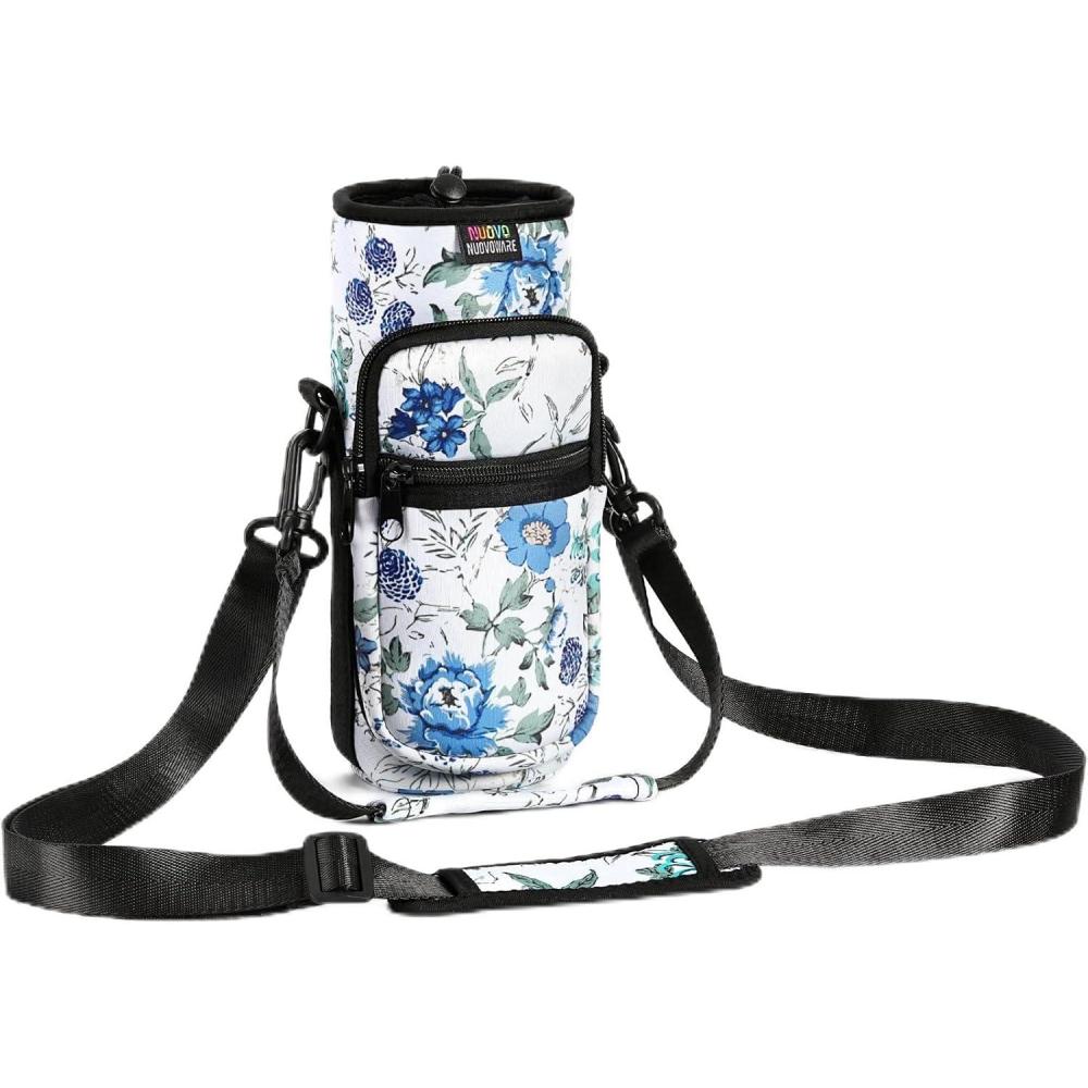 image:imageNuovoware Sac Bouteille en Noprne 750ml1000ml1800ml PorteBouteille avec BandoulireampampDragonne Ajustable Sac FourreTout avec Poche Accessoire Parfait pour Voyage Randonne CampingBlancBleu