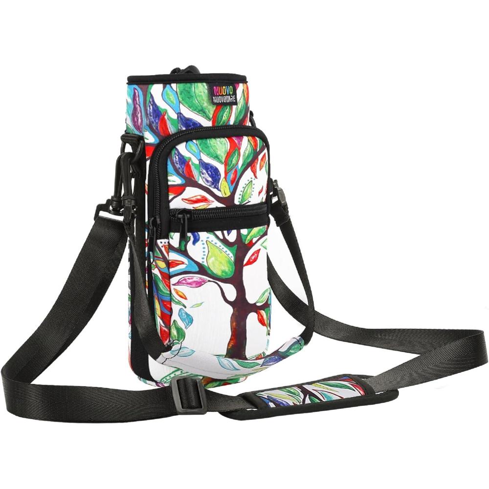 image:imageNuovoware Sac  Bouteille en Noprne 750ml1000ml1800ml PorteBouteille avec BandoulireampampDragonne Ajustable Sac FourreTout avec Poche Accessoire Parfait pour Voyage Randonne CampingVertblanc