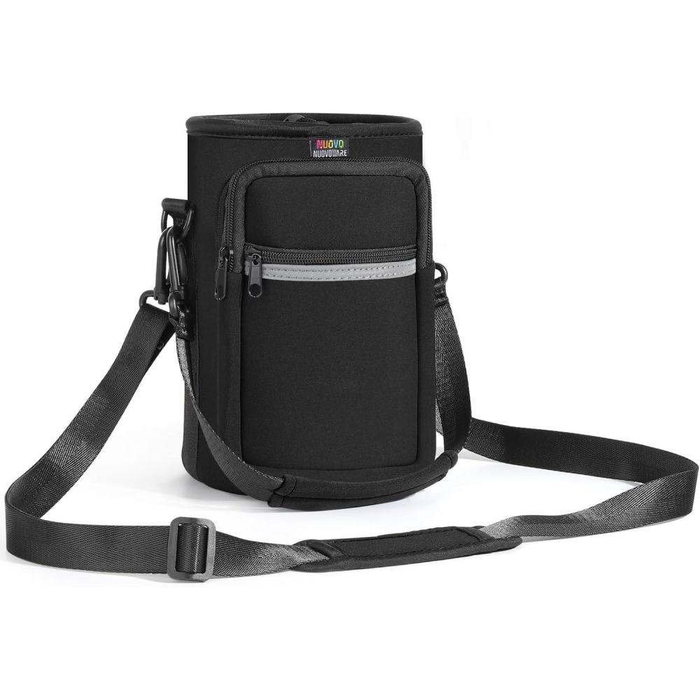 image:imageNuovoware Sac  Bouteille en Noprne 750ml1000ml1800ml PorteBouteille avec BandoulireampampDragonne Ajustable Sac FourreTout avec Poche Accessoire Parfait pour Voyage Randonne CampingNoir