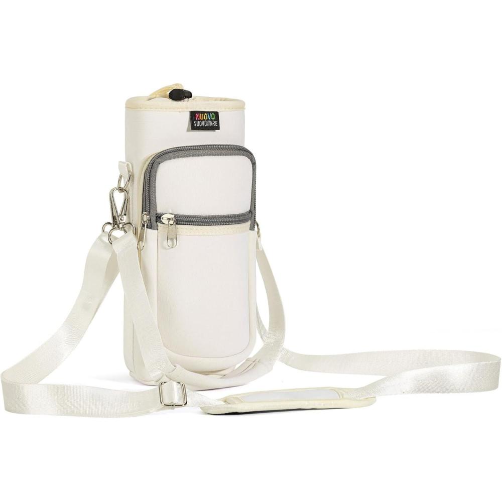 image:imageNuovoware Sac Bouteille en Noprne 750ml1000ml1800ml PorteBouteille avec BandoulireampampDragonne Ajustable Sac FourreTout avec Poche Accessoire Parfait pour Voyage Randonne CampingBlanc Laiteux