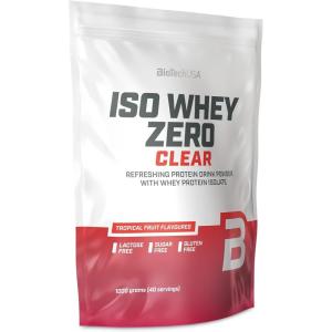 BioTechUSA Iso Whey Zero Clear boisson en poudre, rafraîchissant, sans sucre, sans lactose, sans gluten, 5 saveurs fruitées, 88 kcal, 21g de protéines, BCAAs, 1000 g, Fruits tropicaux(Fruits tropicaux)