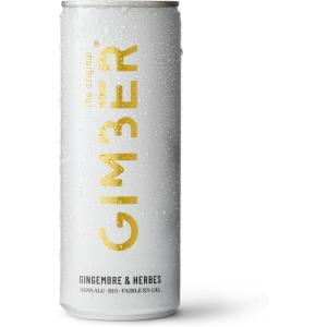 GIMBER Prêt.à.Boire Focus Lot de 12 canettes de 250ml (3L) – Canette au gingembre – Boisson gazeuse au gingembre rafraîchissante bio à partir d&rsquo;ingrédients naturels – Faible en calories – Lot de 12(Gingembre)