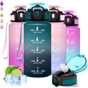 Grsta Gourde, Gourde 1l, Bouteille Sport, Anti Fuite, Reutilisable, Facile à Nettoyer, avec Slogan de Motivation, Bouteille d&rsquo;eau pour Camping, Sports, Randonnée, Yoga, Bureau, Vélo(Vert-gris)